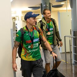 Patriko Stankevičiaus ir Audriaus Knašo sutikimas oro uoste | Pauliaus Peleckio / BNS foto nuotr. 1
