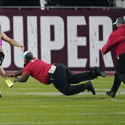 „Super Bowl“ rungtynėse į aikštę išbėgo iššaukiančiai apsirengęs vyriškis | Scanpix nuotr. 4