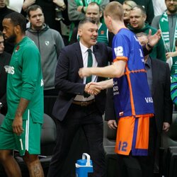 Šarūnas Jasikevičius ir Brockas Motumas | Eriko Ovčarenko / BNS foto nuotr. 2