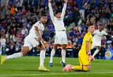 Vinicius Junioras per mažiau nei 10 min uždirbo dvi raudonas korteles, Mbappe pratęsė įspūdingą seriją, o „Real“ iškovojo nelengvą pergalę