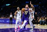„Lakers“ pergalingose rungtynėse – rizikinga Luka techninė pražanga ir istorinis LeBrono bei Bronny pasirodymas