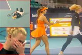 Kas nutiko „Miami Open“? Pamatykite: Siniakova skaudžiai krito ant korto, apsiverkė – jos elgesys po mačo šokiravo daugelį