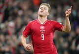 Įvartį prieš Portugaliją pelnęs Hojlundas paaiškino, kodėl pakartojo Ronaldo įvarčio šventimą 