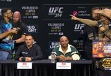 „UFC 314“ spaudos konferencijoje – didžiulis tarpusavyje nesusitiksiančių kovotojų konfliktas, pareikalavęs apsaugos