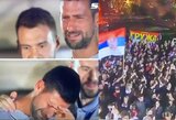 Kartu su Serbijos krepšininkais audringai sutiktas N.Djokovičius nesulaikė ašarų: „Man trūksta žodžių“  