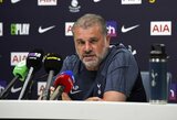 A.Postecoglou spaudos konferencijoje sureagavo į „Bayern“ marškinėlius su H.Kane‘o pavarde atsinešusį žurnalistą 