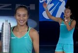 Didžiausią karjeros pergalę iškovojusi Q.Zheng nustebino: po laimėto finalo užtraukė dainą