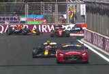 M.Verstappenas dėl saugos automobilio prarado pirmą vietą Baku, S.Perezas įsirašė į istoriją