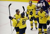 Švedai po 6 metų pertraukos įveikė JAV ledo ritulio rinktinę, čekai baudinių serijoje išplėšė pergalę prieš suomius