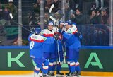 Pasaulio ledo ritulio čempionatą Slovakijos rinktinė pradėjo sunkia pergale prieš norvegus, britai neatsilaikė prieš Austriją
