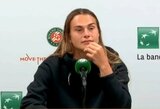 „Roland Garros“: savo ryšių su A.Lukašenka nekomentavusi A.Sabalenka atsisakė pasmerkti karą Ukrainoje