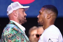 Tysono Fury ir Anthony Joshua spaudos konferencija |  EPA / TOLGA AKMEN