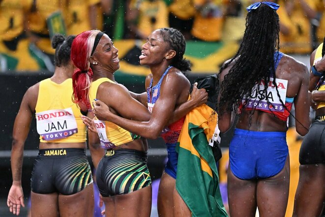 Shelly-Ann Fraser-Pryce ir Melissa Jefferson-Wooden | Scanpix nuotr.