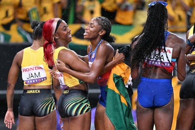 Shelly-Ann Fraser-Pryce ir Melissa Jefferson-Wooden | Scanpix nuotr.