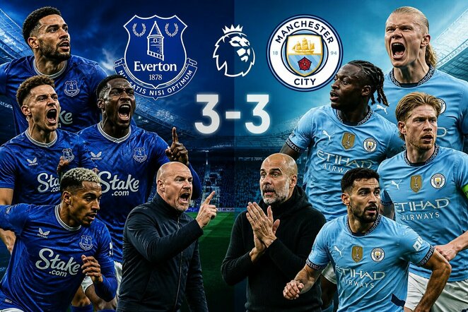 „Manchester City“ sužaidė 3:3 su „Everton“ Liverpulyje, „Premier“ lygoje | Stop kadras