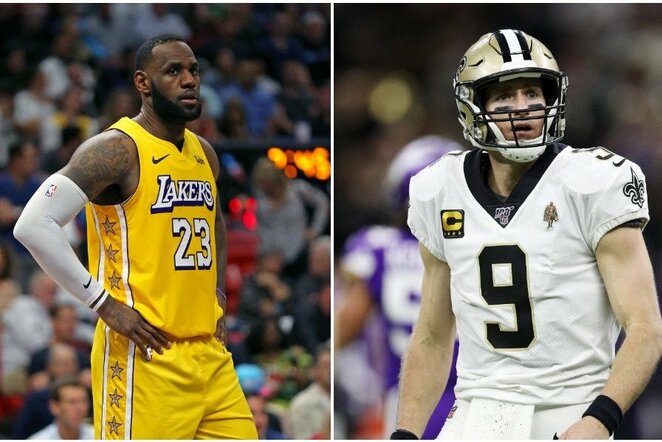 LeBronas Jamesas ir Drew Breesas | Scanpix nuotr.