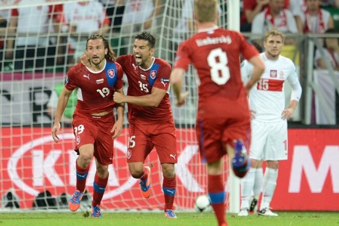 Čekijos rinktinės žaidėjai džiaugiasi pelnytu įvarčiu | AFP/Scanpix nuotr.