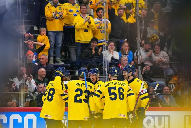 Švedija – Prancūzija rungtynių akimirka | IIHF nuotr.