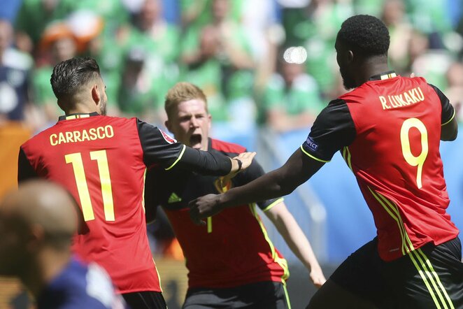 Belgijos futbolininkai švenčia įvartį | Scanpix nuotr.