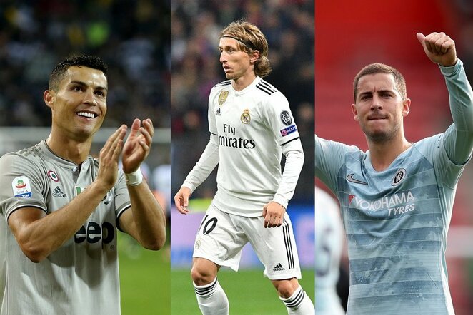 Cristiano Ronaldo, Luka Modričius ir Edenas Hazardas | Scanpix nuotr.