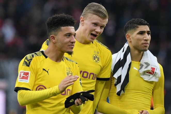 Jadonas Sancho, Erlingas Haalandas, Achrafas Hakimi | Scanpix nuotr.