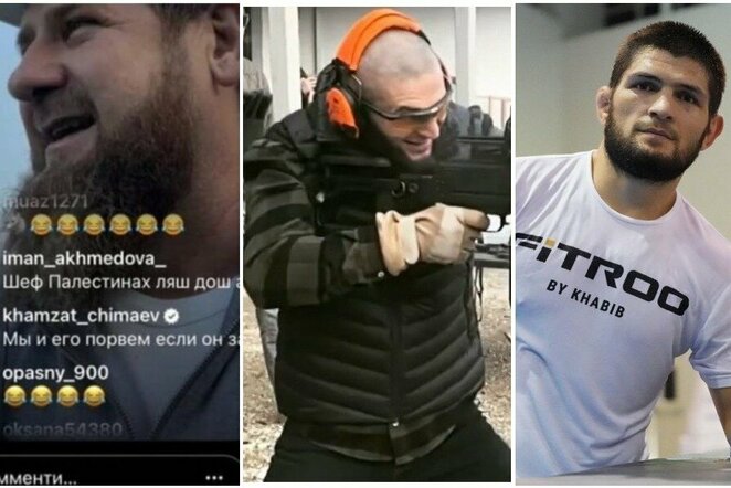 Ramzanas Kadyrovas, Chamzatas Čimajevas ir Chabibas Nurmagomedovas | „Twitter“ nuotr.