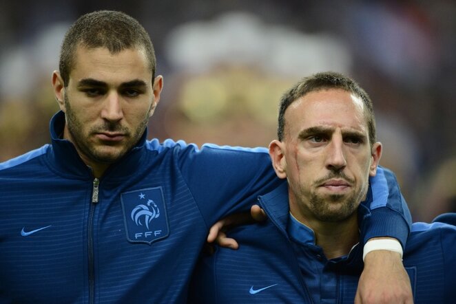 Karimas Benzema (kairėje) ir Franckas Ribery (dešinėje) | AFP/Scanpix nuotr.
