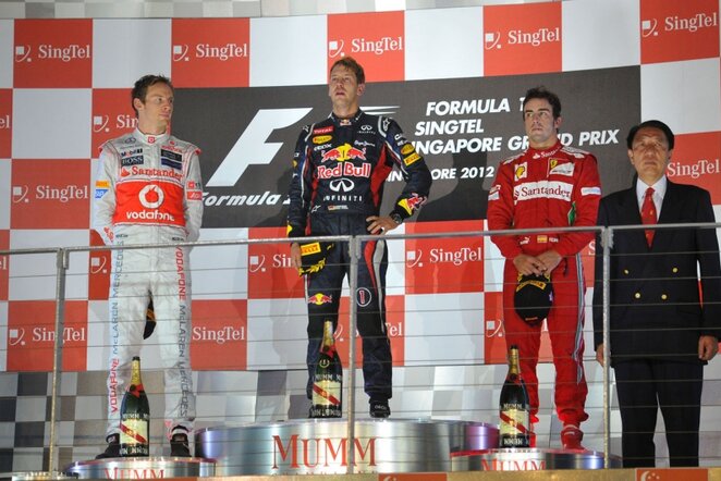 Jensonas Buttonas, Sebastianas Vettelis ir Fernando Alonso | lapresse/Scanpix nuotr.