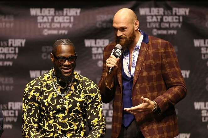 Tysono Fury ir Deontay Wilderio spaudos konferencija Los Andžele | Scanpix nuotr.