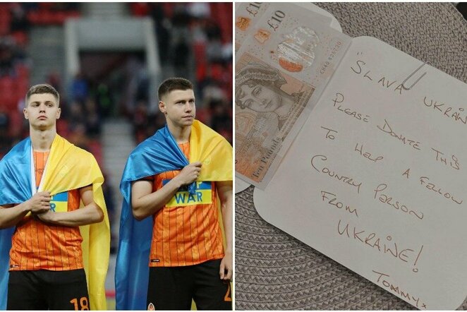 „Šachtar“ futbolininkai ir laiškas V.Mykolenkai | „Scanpix“ ir instagram.com nuotr.