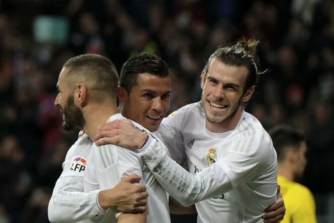 Karimas Benzema, Cristiano Ronaldo ir Garethas Bale'as | Scanpix nuotr.