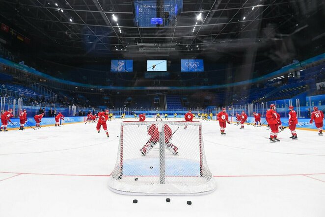 Rusijos olimpinio komiteto – Švedijos rungtynių akimirka | IIHF nuotr.
