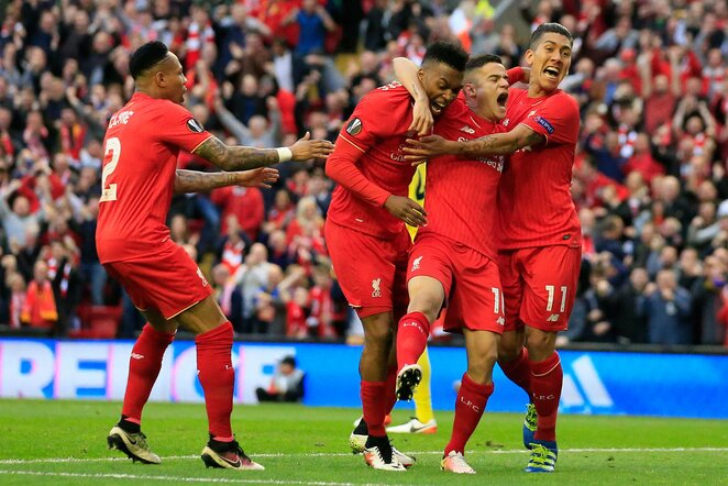 Danielis Sturridge'as, Philippe Coutinho ir Roberto Firmino | Scanpix nuotr.