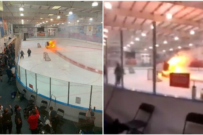 JAV – staiga užsiliepsnojusi ledo valymo mašina | „Twitter“ nuotr.