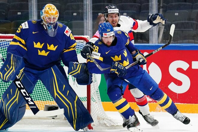 Švedijos – Didžiosios Britanijos rungtynių akimirka | IIHF nuotr.