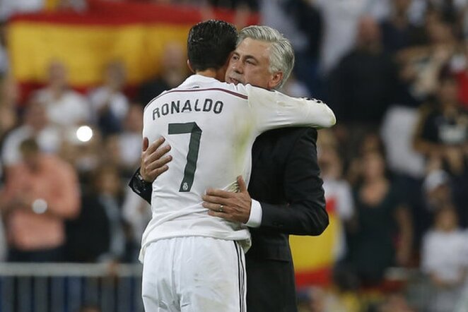 Carlo Ancelotti ir Cristiano Ronaldo | AP/Scanpix nuotr.