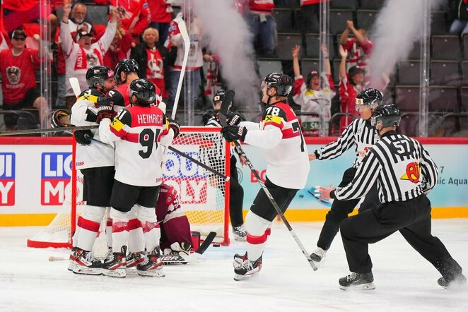 Latvija – Austrija rungtynių akimirka | IIHF nuotr.