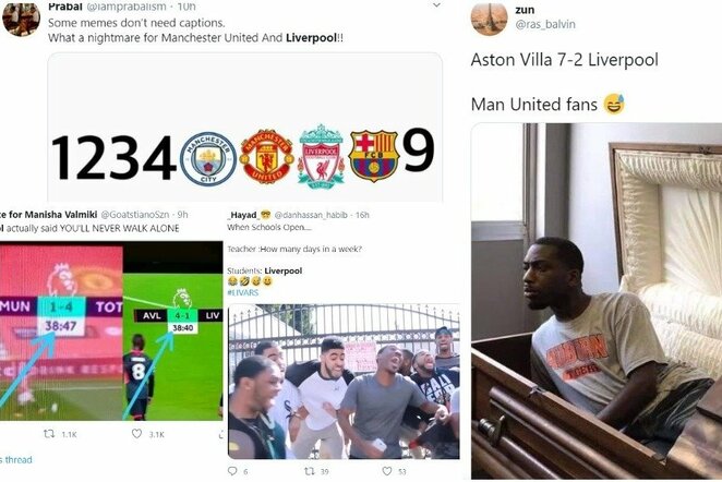 Geriausi internautų pokštai po „Liverpool“ ir „Aston Villos“ rungtynių | „Twitter“ nuotr.