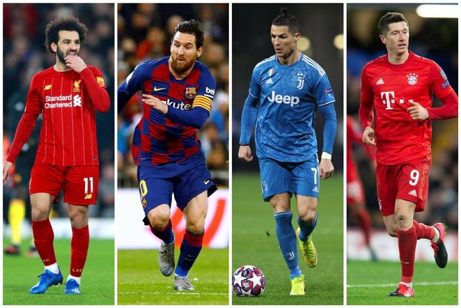 Mohamedas Salahas, Lionelis Messi, Cristiano Ronaldo ir Robertas Lewandowskis | Scanpix nuotr.