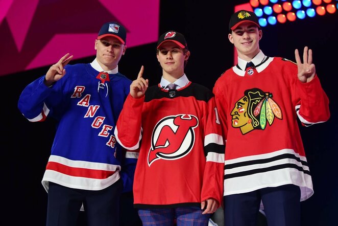 Kaapo Kakko, Jackas Hughesas ir Kirby Dachas | Scanpix nuotr.