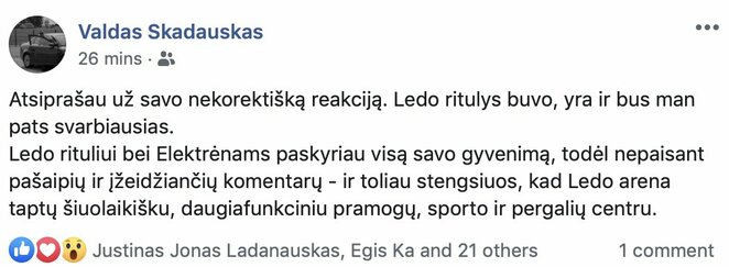 V.Škadausko įrašas | „Facebook“ nuotr.
