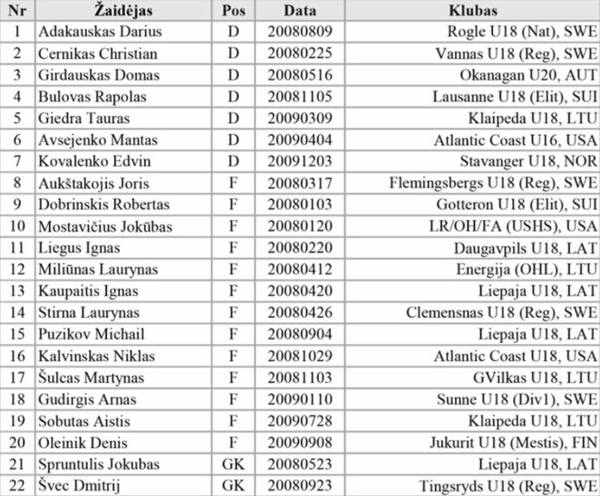 Lietuvos jaunių ledo ritulio rinktinės sudėtis | hockey.lt nuotr.
