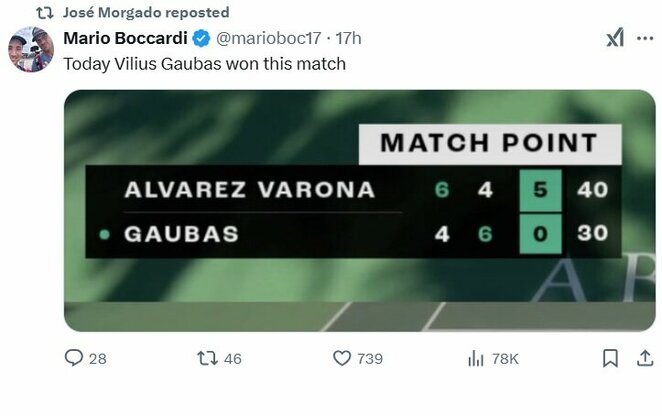 Žinutė apie V.Gaubo pergalę | „X“ nuotr. Žinutė apie V.Gaubo pergalę | „X“ nuotr.