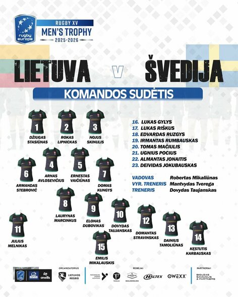 Lietuvos regbio rinktinės sudėtis | Organizatorių nuotr.