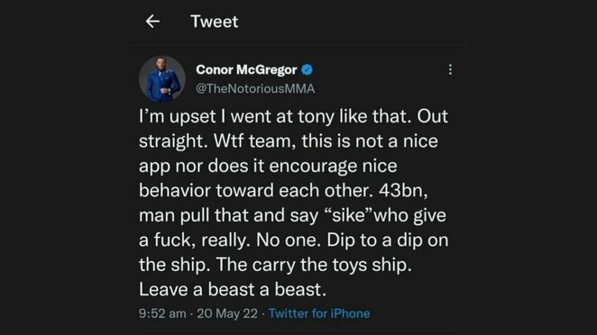 Conoro McGregoro žinutė | „Twitter“ nuotr. Conoro McGregoro žinutė | „Twitter“ nuotr.