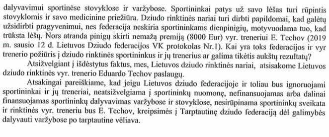 Lietuvos dziudo kovotojų pareiškimas | Organizatorių nuotr.