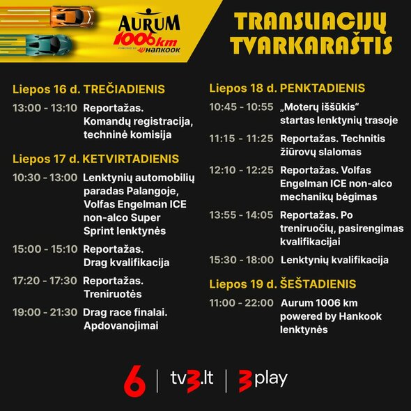 „Aurum 1006 km“ lenktynių tvarkaraštis | Organizatorių nuotr.