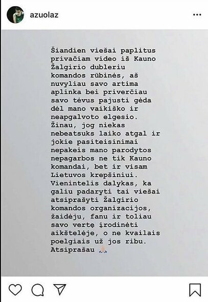Ąžuolo Tubelio žinutė | Instagram.com nuotr Ąžuolo Tubelio žinutė | Instagram.com nuotr
