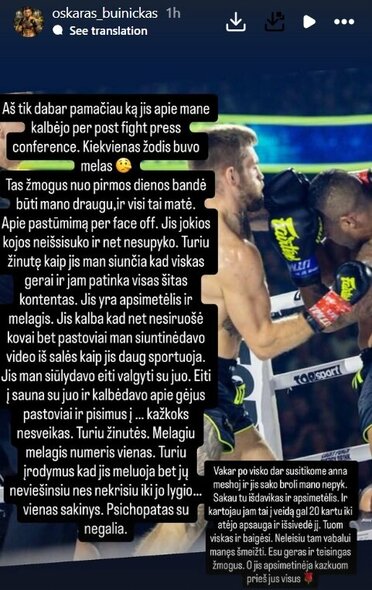 Oskaro Buinicko žinutė | Instagram.com nuotr