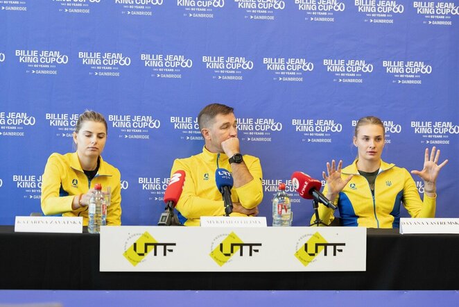 Ukrainos ir Nyderlandų moterų teniso rinktinių spaudos konferencija | Sauliaus Čirbos nuotr.